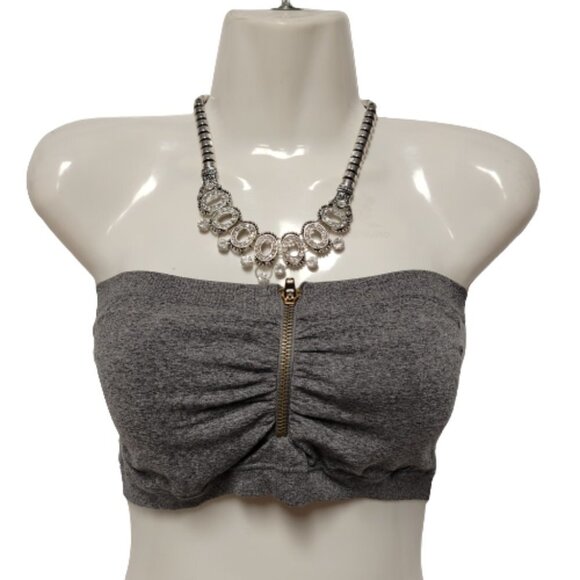 GREY Padded Tube Top Zippered Bandeau One Size - New - Picture 2 of 7